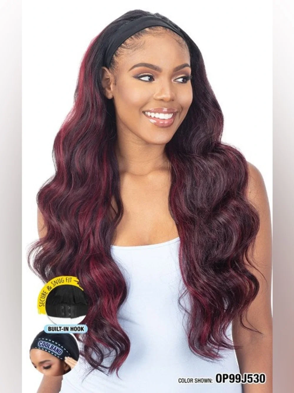 Burgundy Wavy Headband Wig with Comfortable Snug Fit